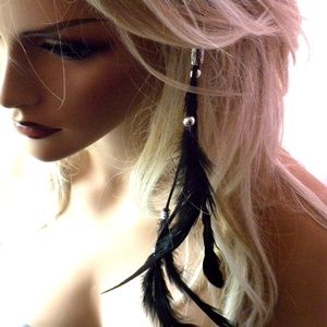 Black w Silver Beads Hair Extension Hair Clip